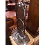 An oak folding cake stand and two 1930s frameless mirrors.