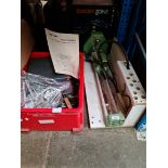 A Rexon 6" X 18" variable speed wood lathe with a box of accessories, parts, bits and related
