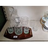 Lead crystal - fitted tray with decanter and 2 matching glasses, a larger decanter with 2 matching