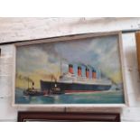 20th century school, HMS Aquitania, oil on board, 79cm x 46.5cm, signed 'B HUMPHREY 1962', framed.