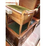 A mahogany desk and chair, an Edwardian piano stool, an occasional table and a mahogany
