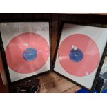 Two framed pink Elvis Presley long play record LPs.