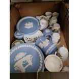 A box of mixed china to include Wedgwood.