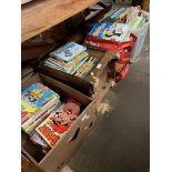 3 boxes and a bag of children's comic annuals including Dandy, Beano, Victor etc