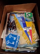A box of sporting memorabilia, circa 1940s and later.