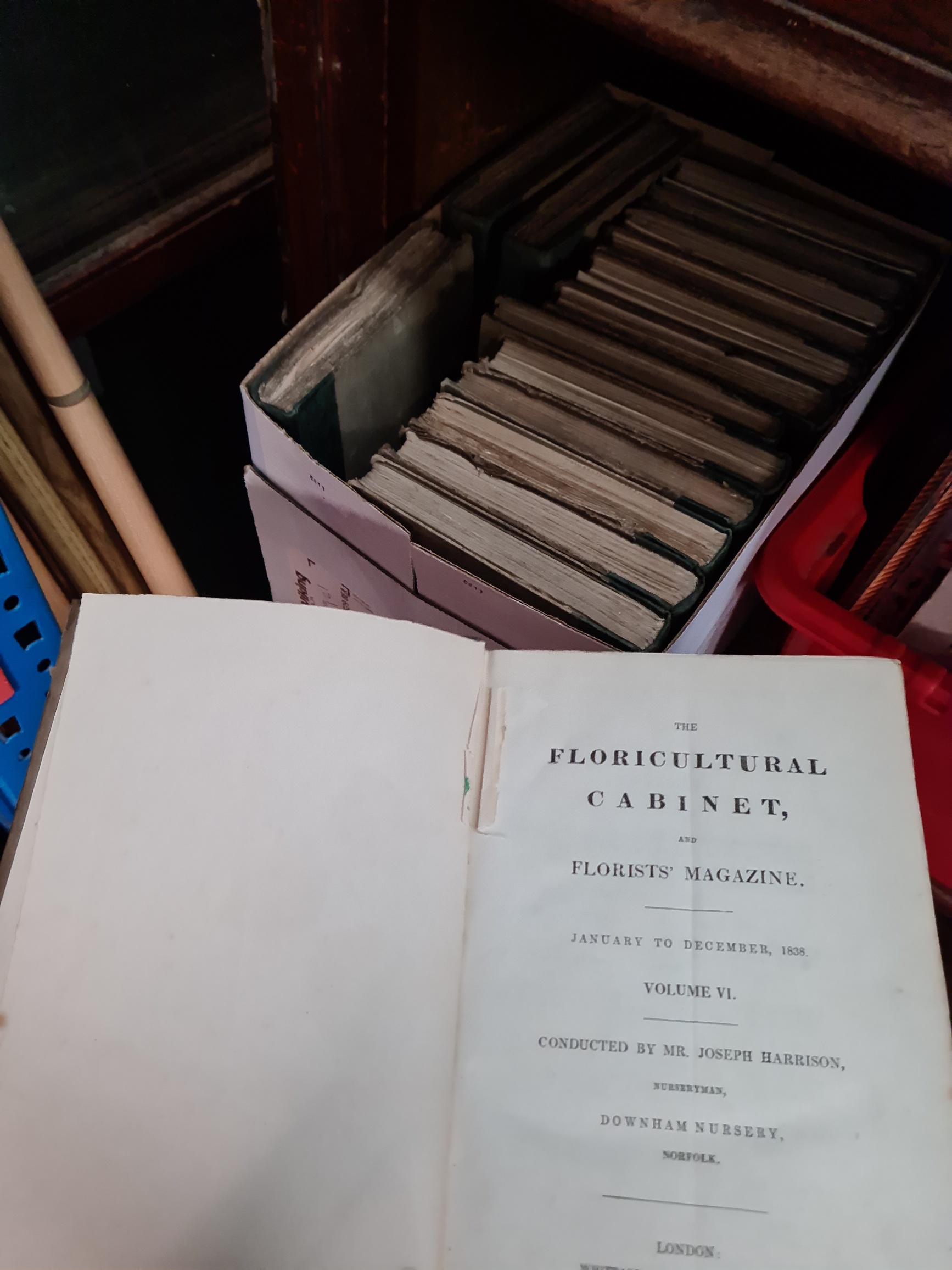 A box of antique Floricultural Cabinet books - approx 17.