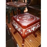 A Chinese mother of pearl inlaid stool and a mahogany table.