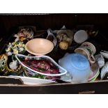 A box of mixed ceramics and glass including Denby