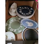 A box of misc china to include Wedgwood.