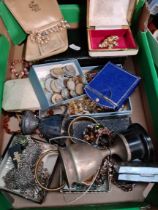 A box of misc collectables to include coins, costume jewellery, EPNS ware, etc.