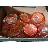 14 pieces of carnival glass