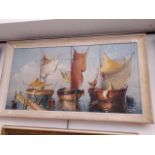 20th century school, oil on canvas, Mediterranean scene with boats, 99.5cm x 50.5cm, signed '