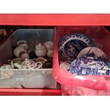 A box of ceramics to include Poole, Delft and Eternal Beau and a box of various china and ceramics.