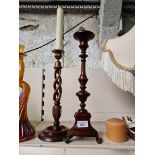 Open twist candle stick and a mahogany pricket candlestick with tiform base
