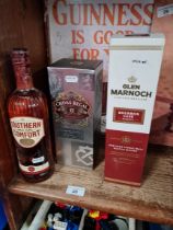 Three bottles of whisky comprising a Glen Marnoch Bourbon Cask Speyside single malt, Chivas Regal 12