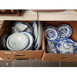 Two boxes of vintage blue and white pottery