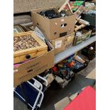 12 boxes of misc items including toys, kitchenalia, glass, etc.