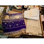A vintage cotton and silk shawl, crochetware, lace, etc.
