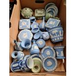 Box of mainly blue Wedgwood jasper ware