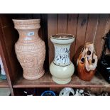 3 German pottery vases - largest appx 39 cm high