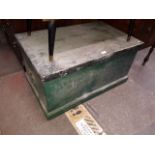 A green painted Victorian pine blanket box.