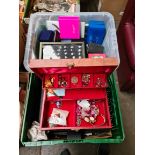 Crate of various boxes of costume jewellery