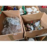 Box of glassware and a box of ornaments