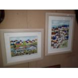 Two original Nuggelton Art watercolours, by Lesley Nugent, Southport, framed and glazed.