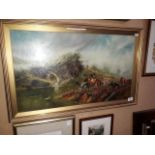 20th century school oil on canvas, mountain scene with cattle, signed G.B. , framed and glazed.