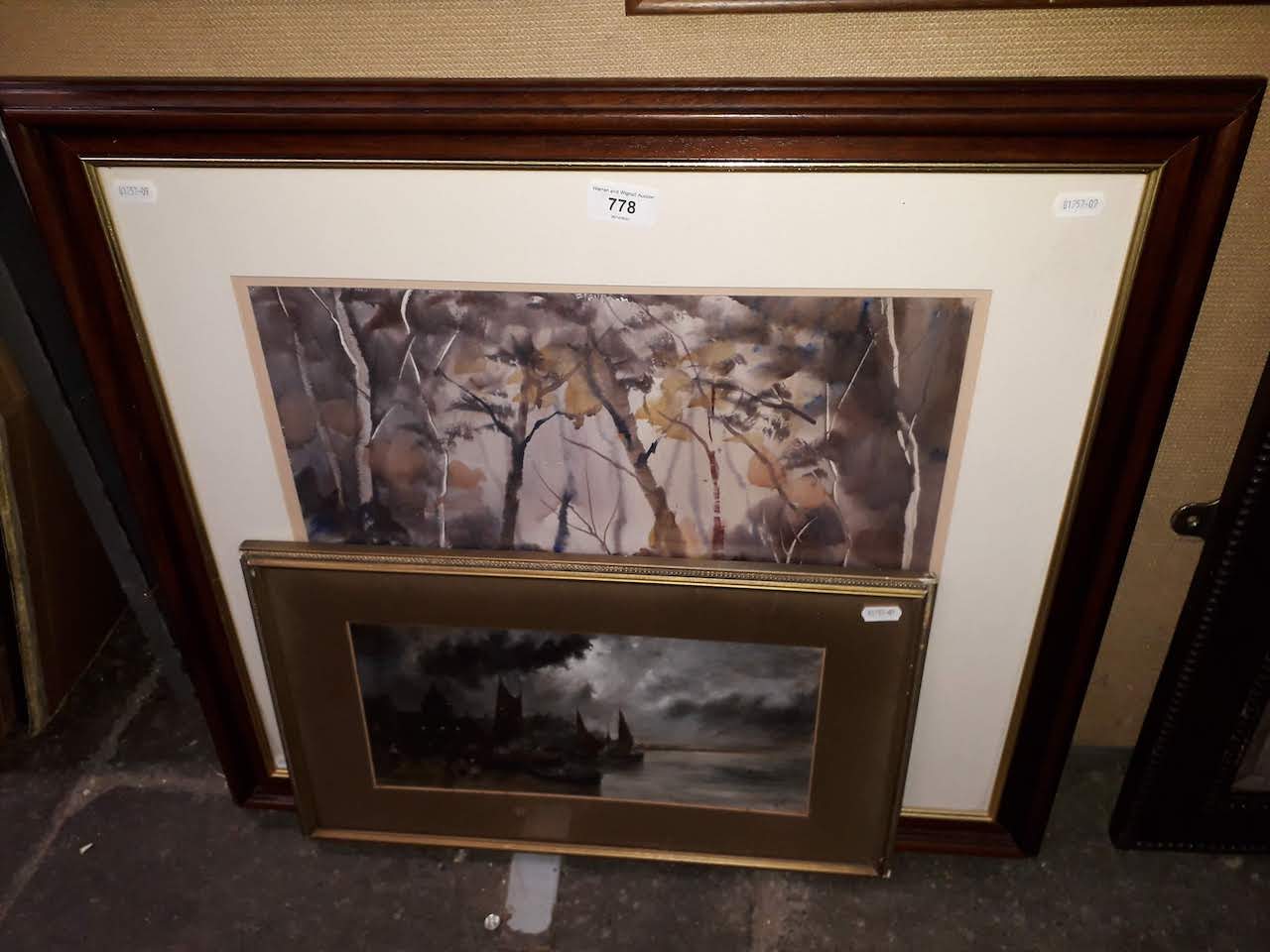 A watercolour, signed Pemson together with an oil on board signed A.S.