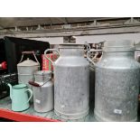 5 small aluminium milk churns etc