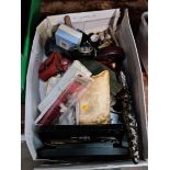 A box of assored coolectable including Thimbles, Whistles, compass,small Jewellery items etc.