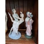 Nao figure of two dancers and a Lladro figure of a Geisha