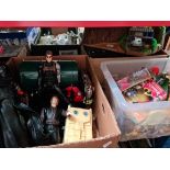 3 boxes of toys to include Star Wars, Chad Valley military figures, Action Man, Tracy Island