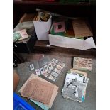 3 boxes of misc including tea cards, posters, ephemera, train timetables, etc.