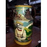 A painted barge ware milk churn.