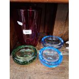4 items of Whitefriars glass including a tumbler vase 21cm high