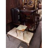 Various items of furniture; two brass and onyx tables, a nest of tables, an oak dining table,