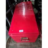 An empty TengTools red metal toolbox.