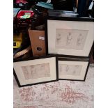 A needlework picture, three pencil sketches and two feltwork pictures.