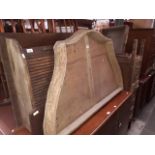 An oak roll top desk (as found) together with a French pine bed crown.