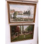 Three original 20th century works; an oil on canvas, river scene, 74.5cm x 49cm, signed 'F
