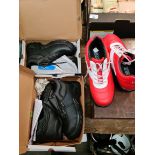 Two pairs of size 7 safety shoes and a pair of RYN sports shoes, size 6.