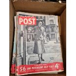 A box of vintage magazines.
