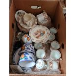 A box of cermics including Royal Doulton Bunnykins, a Sutherland tea set etc.