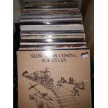 A box of approx. 90 folk, rock, country LPs, Dylan, Mick Softley, James Taylor, Steeleye Span etc.