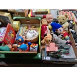 Two boxes of vintage toys and collectables including Noddy nightlight, Noddy teaset and Noddy die