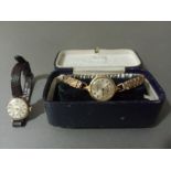 A 9ct gold cased Accurist wristwatch and a gold plated Rotary ladies watch.