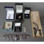 A collection of jewellery, mainly hallmarked silver, a set of 4 Siam Sterling niello comprised of