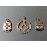 A group of 3 gold fobs / pendants to include a Masonic, marked 9ct, gross weight 4.35 grams.